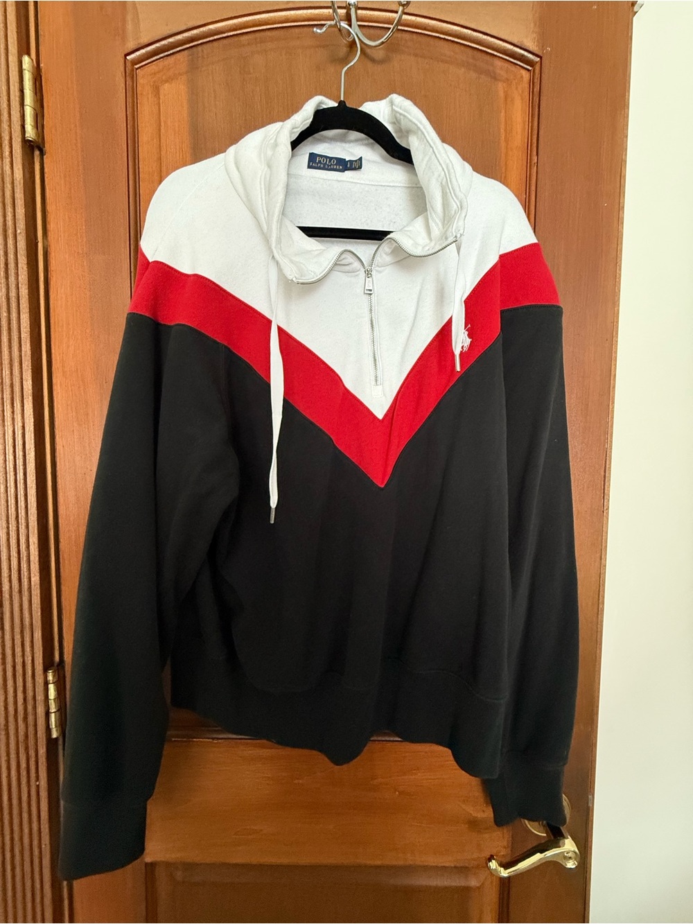 Polo by Ralph Lauren Black/White/Red Zip-Up Chevron Pullover